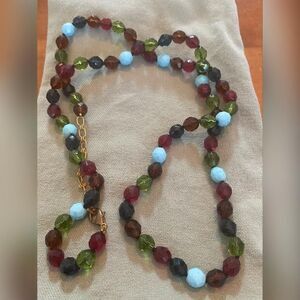 Multicolor Glass Beaded Necklace Faceted Gold Tone Lobster Clasp Women's 30"